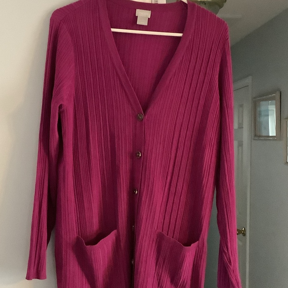 Chico's Ribbed Cardigan Sweater - Fuchsia